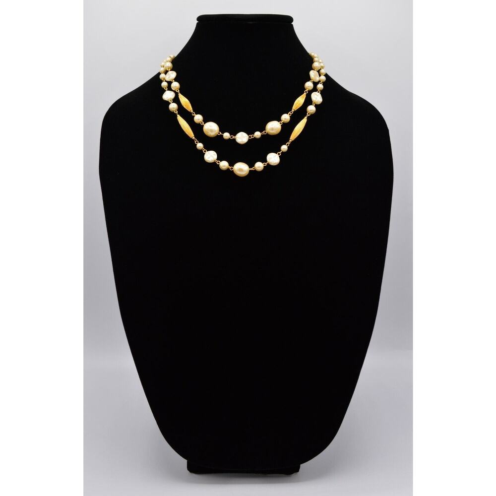 Liz Claiborne Vintage Collar Necklace Multi-Chain Pearl Gold Chain Signed BinY - Picture 8 of 12
